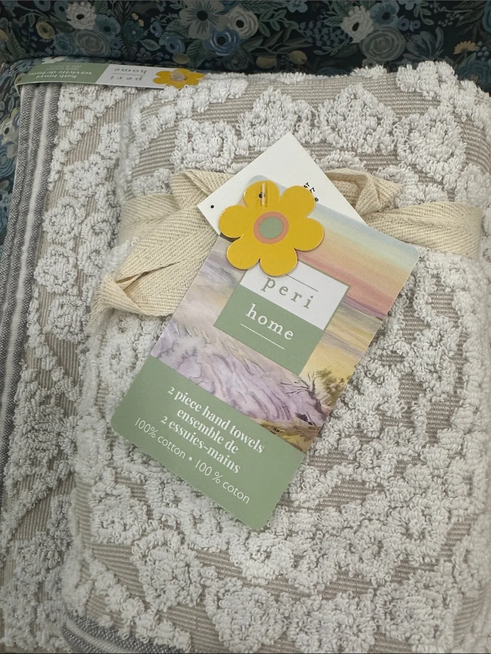 4pc PERI HOME Scroll Pattern 100% Cotton Bath Towel Set - Linen